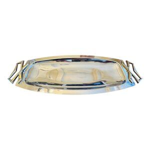 Vintage Kromex Aluminum & Brass Serving Tray With Art Deco Handles
